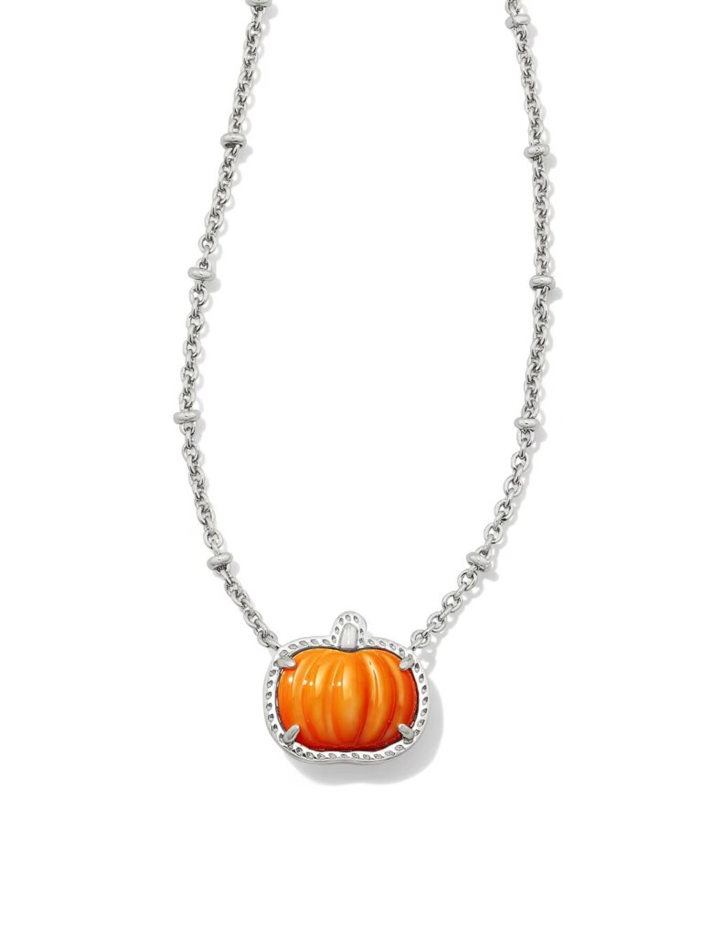Pumpkin Silver Short Pendant Necklace in Orange Mother-of-Pearl